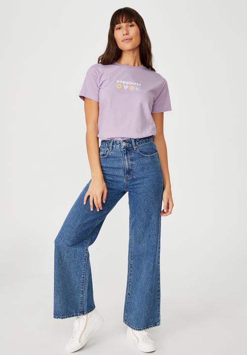 Cotton On - Classic slogan t shirt - happiness/lilac bloom