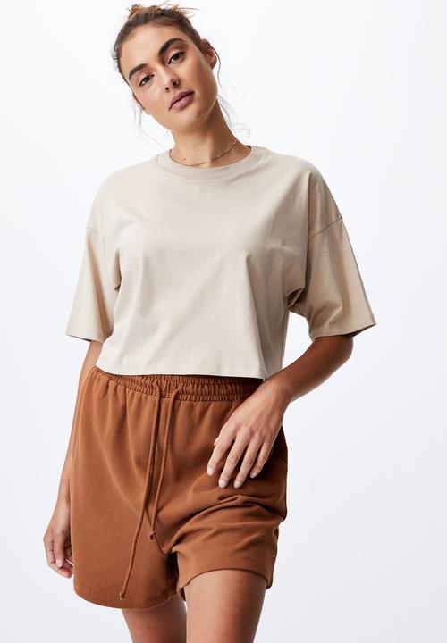 Cotton On - Cropped boyfriend tee - latte