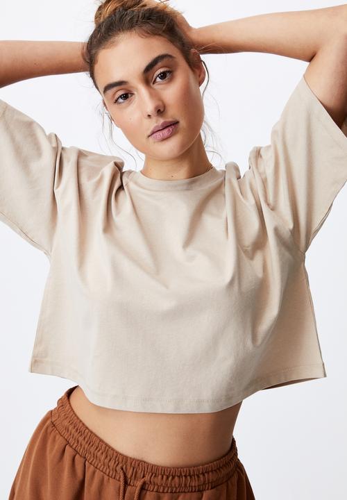 Cotton On - Cropped boyfriend tee - latte