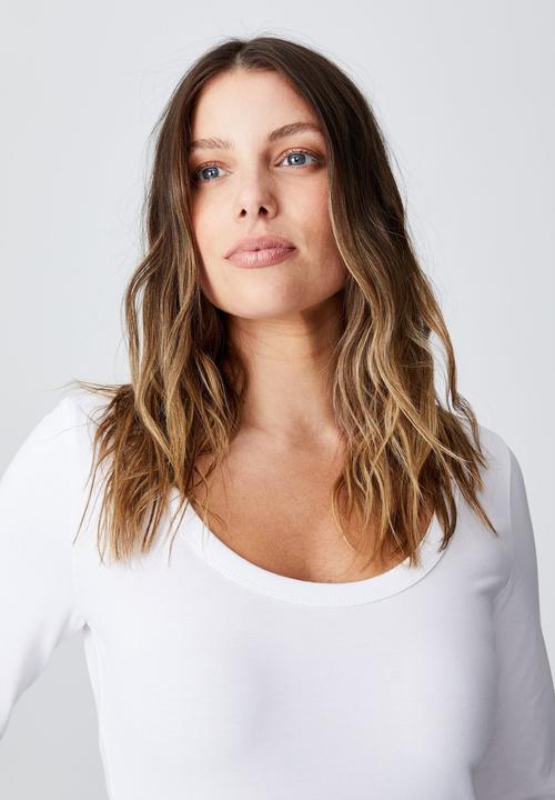 Cotton On - The everyday scooped long sleeve top - white