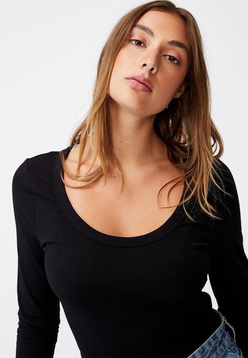 Cotton On - The everyday scooped long sleeve top - black