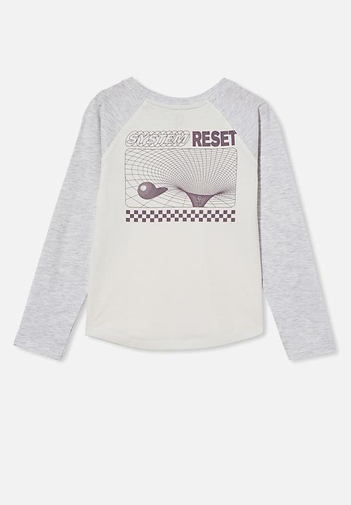 Cotton On - Max long sleeve raglan tee - summer grey marle/dusk purple system