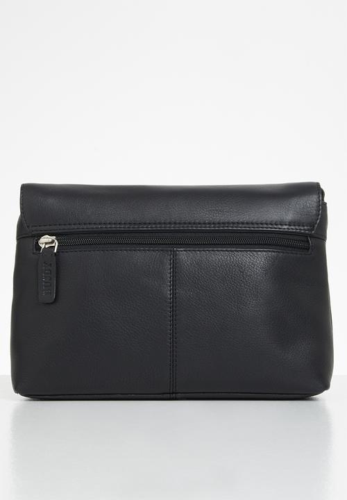 BUSBY - Bardot flap over crossbody - black