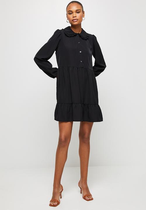 MILLA - Collared drop waisted mini dress - black