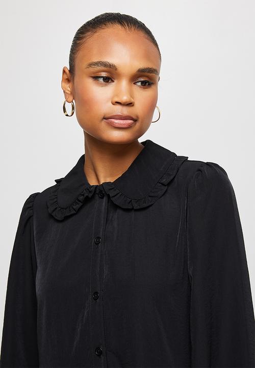 MILLA - Collared drop waisted mini dress - black
