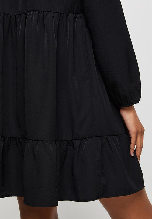 MILLA - Collared drop waisted mini dress - black