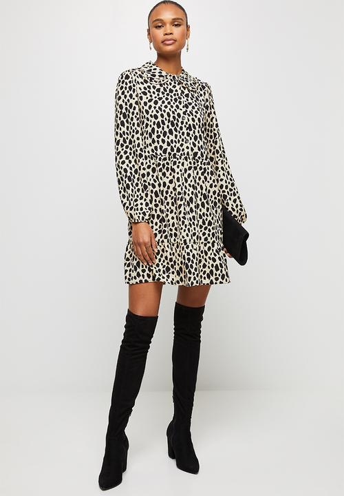MILLA - Collared drop waisted mini dress - neutral & black