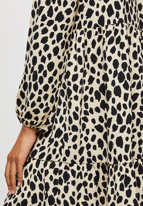 MILLA - Collared drop waisted mini dress - neutral & black