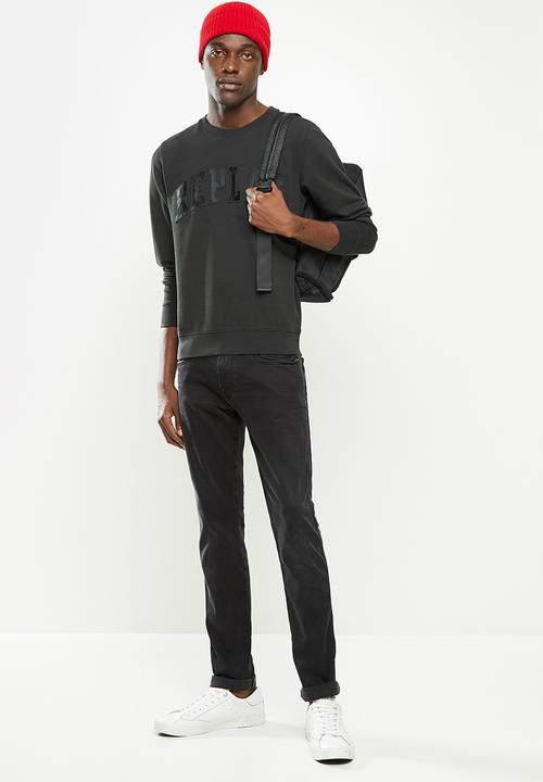 Replay - Replay embossed logo crew fleece - black