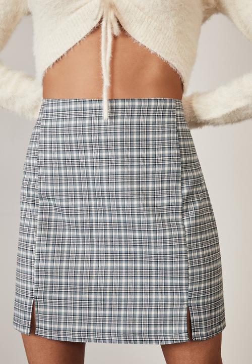 Factorie - Double split mini skirt - parker check_petrol blue