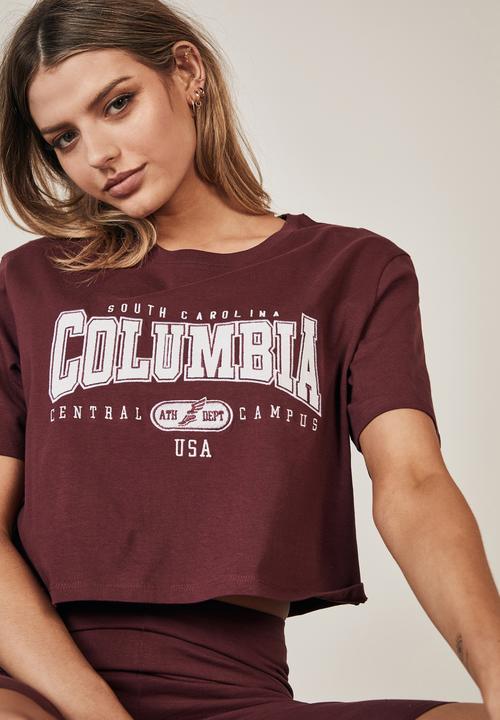 Factorie - Short sleeve crop graphic t shirt - windsor wine/columbia