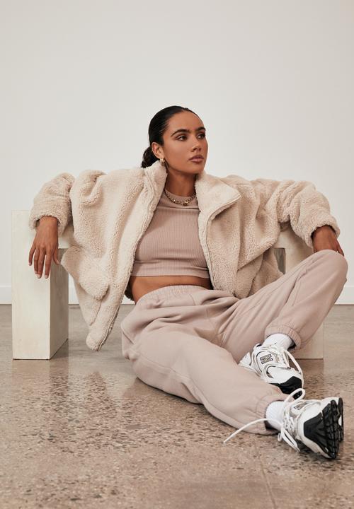 Factorie - Utility fur teddy jacket - pumic stone