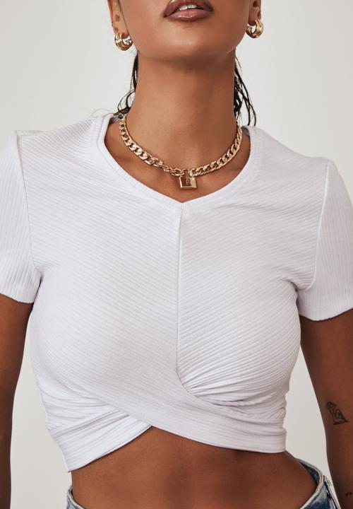 Factorie - Short sleeve twist front top - white