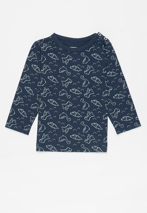 Pop Candy - 2 Pack long sleeve dino tee - grey & navy 