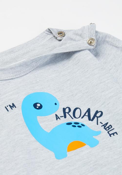 Pop Candy - 2 Pack long sleeve dino tee - grey & navy 
