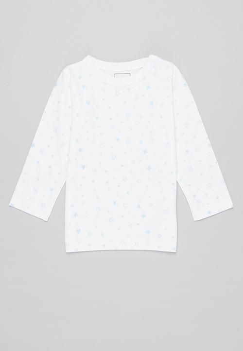 Pop Candy - 2 Pack long sleeve star tee - blue & white 