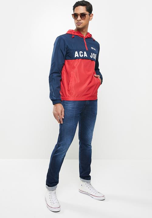 Aca Joe - Aca joe colour blocked zip thru windbreaker - navy & red
