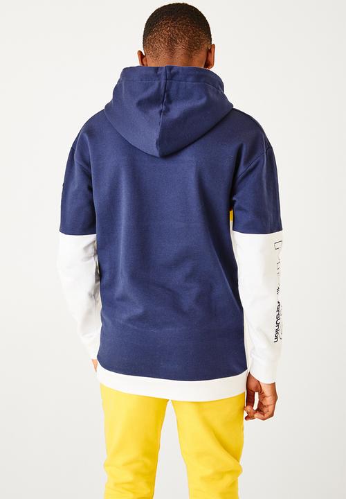 Flyersunion - Colourblock brushed hoodie - navy & yellow 