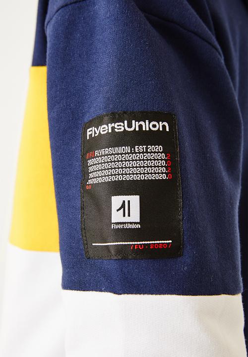 Flyersunion - Colourblock brushed hoodie - navy & yellow 