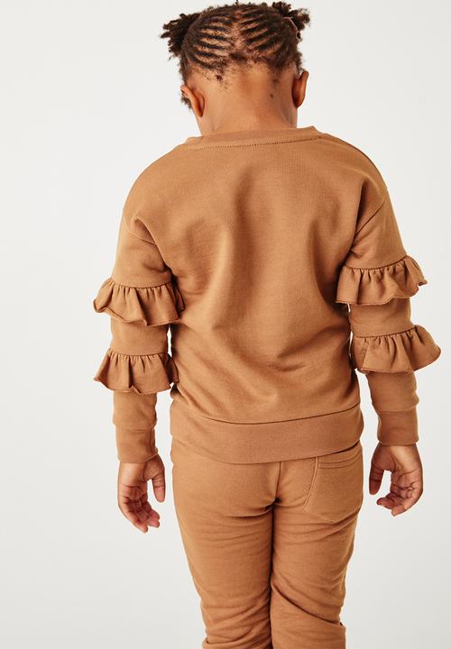 Flyersunion - Brushed fleece frill crew - tan