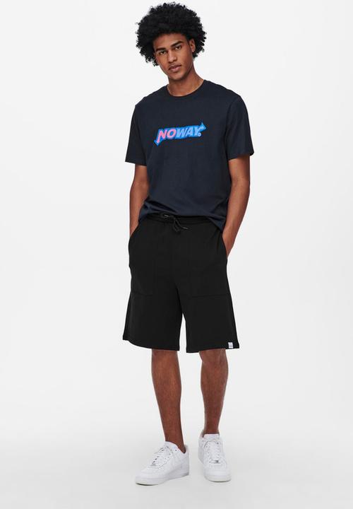 Only & Sons - Onslee knee long shorts - black