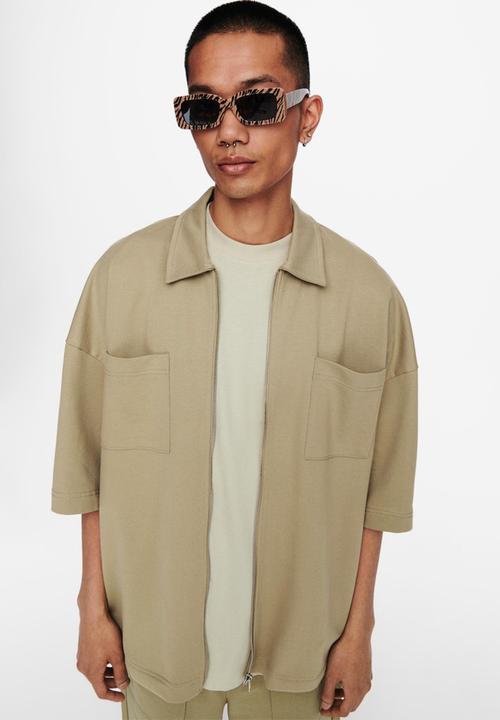 Only & Sons - Onslee  ovz utility zip ss sweat - brown