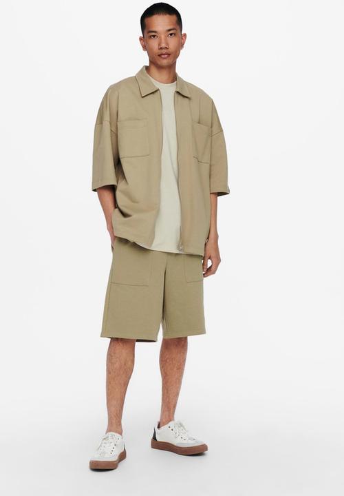 Only & Sons - Onslee  ovz utility zip ss sweat - brown