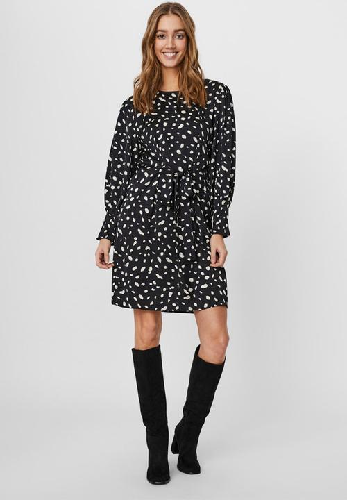 Vero Moda - Calina long sleeve short tie dress - black