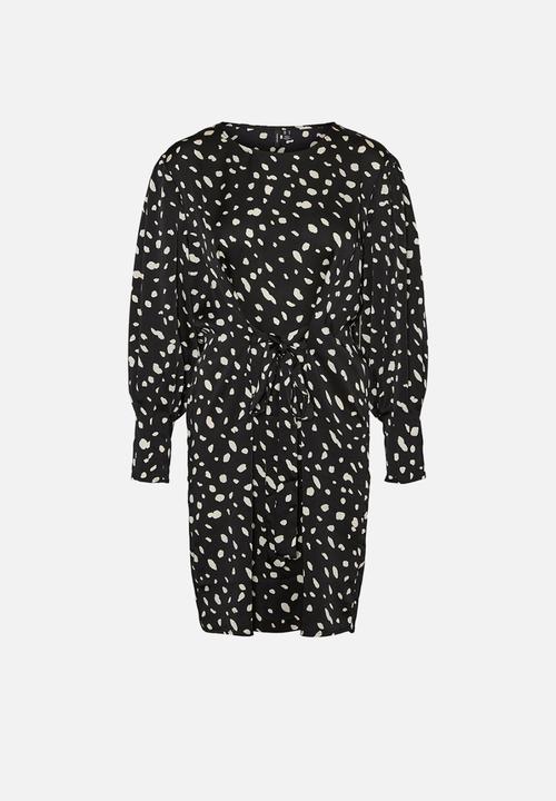 Vero Moda - Calina long sleeve short tie dress - black
