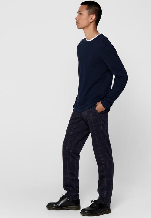 Only & Sons - Onselias check pants - dress blues