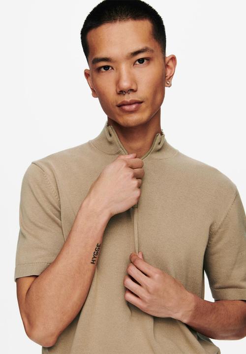 Only & Sons - Avi quater zip knit - brown