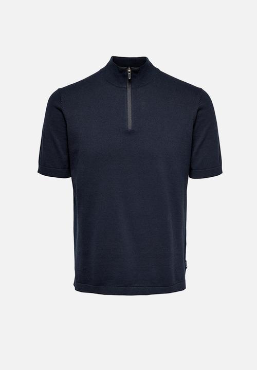 Only & Sons - Avi quater zip knit - navy