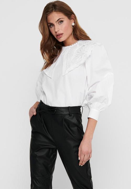 ONLY - Jane long sleeve collar top - white