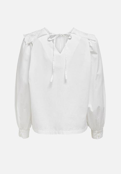 ONLY - Jane long sleeve collar top - white