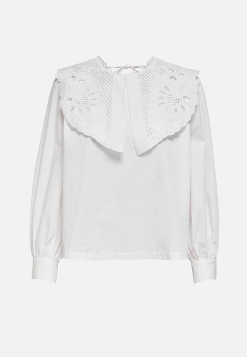 ONLY - Jane long sleeve collar top - white