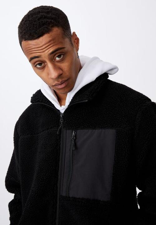 Cotton On - Pocket teddy zip thru - black