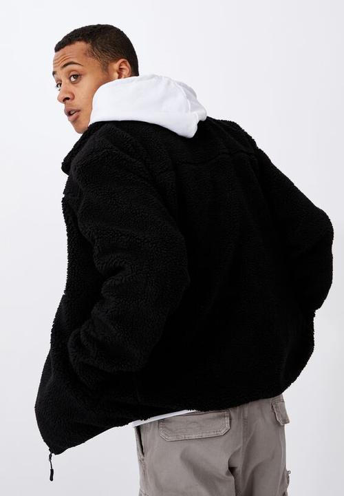 Cotton On - Pocket teddy zip thru - black