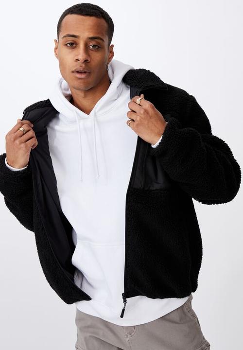 Cotton On - Pocket teddy zip thru - black