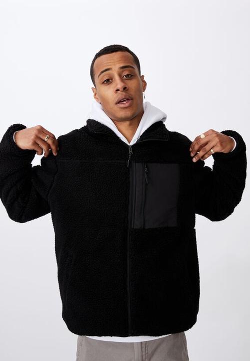 Cotton On - Pocket teddy zip thru - black