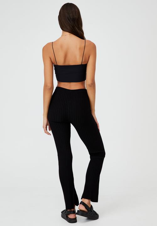 Cotton On - Rib knit side split pants - black