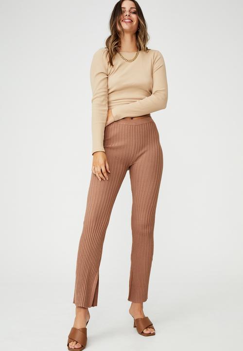Cotton On - Rib knit side split pants - heritage brown
