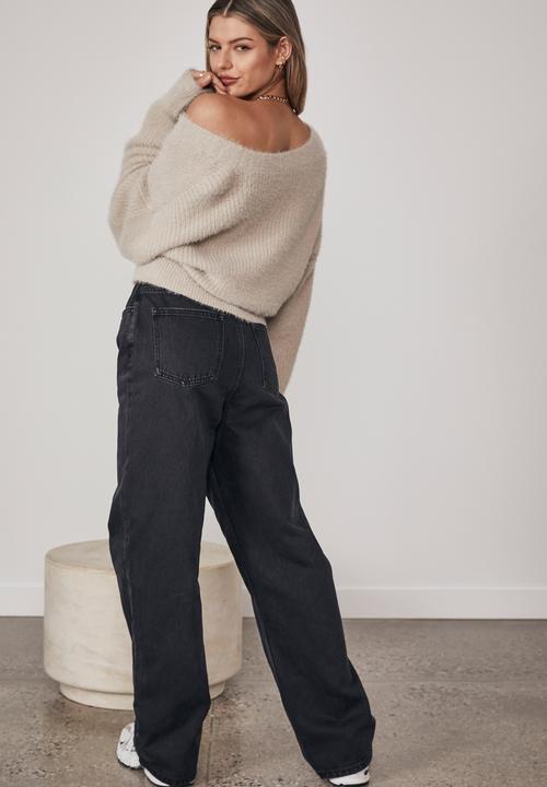 Factorie - Fluffy knit boxy crop cardi - pumic stone