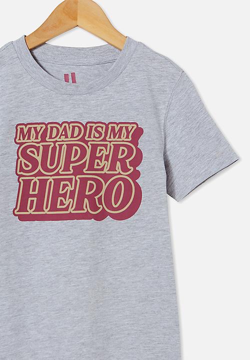 Cotton On - Max skater short sleeve tee - light grey marle/my dad is my superhero