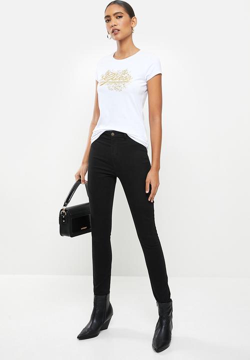 GUESS - Short sleeve guess script flower meadow tee - white 