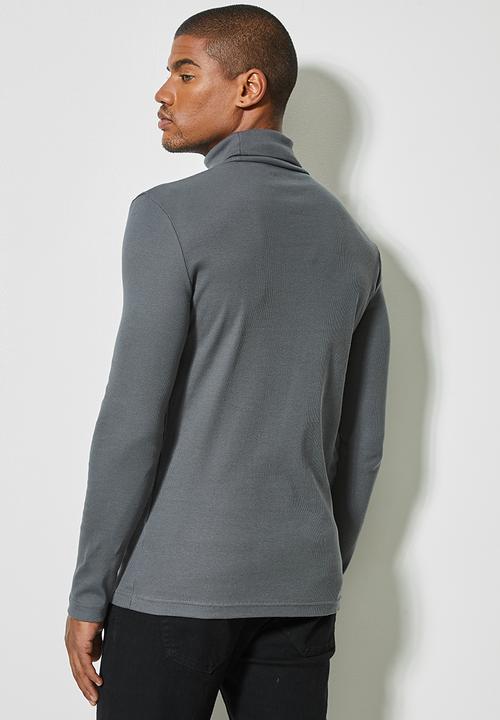 Superbalist - Slim ribbed roll neck long sleeve tee - dark grey 