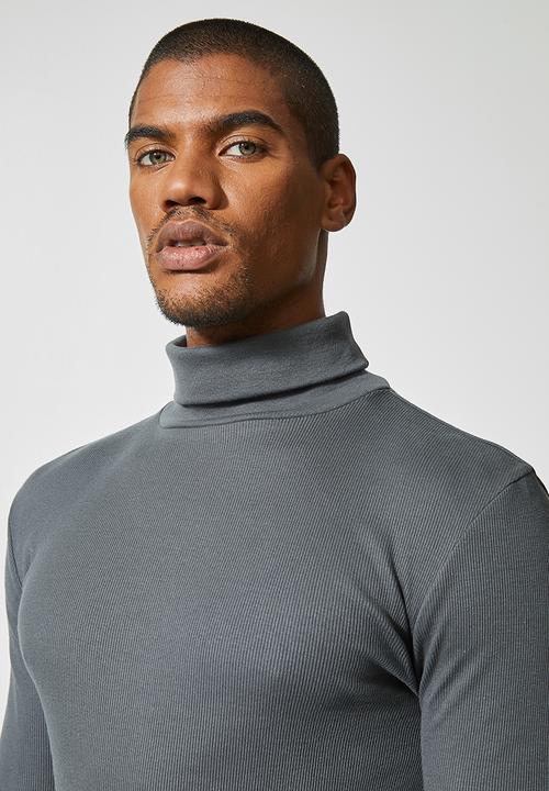 Superbalist - Slim ribbed roll neck long sleeve tee - dark grey 
