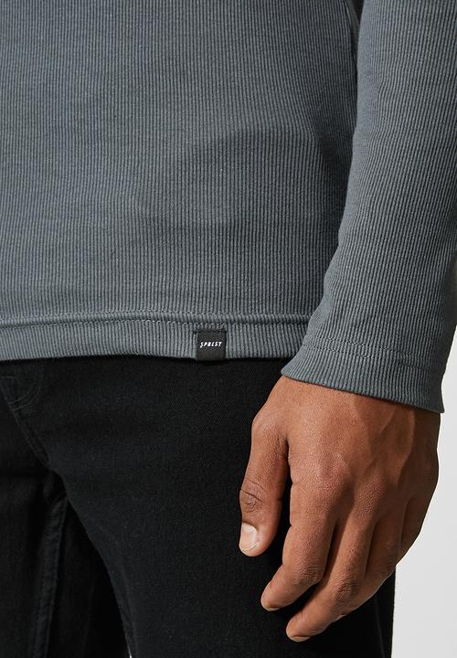 Superbalist - Slim ribbed roll neck long sleeve tee - dark grey 