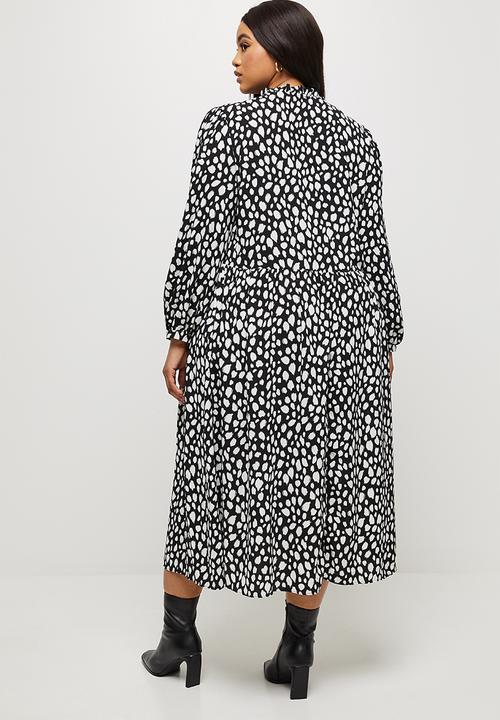 MILLA - Piecrust neck pleated midi dress - white & black