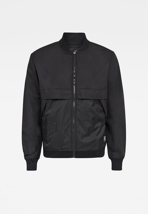 G-STAR - Mixed wvn baseball zip through long sleeve sweat - black