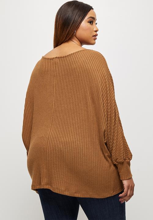 edit Plus - Long sleeve slouchy ribbed tee - tan